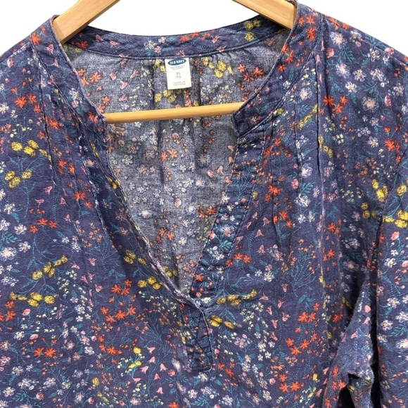 Old Navy Women’s Floral Print Long Sleeve Blouse Blue Pink Lightweight XL Casual - Picture 3 of 8